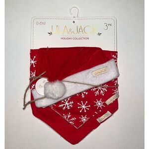 Lila & JACK 3Pk Santa Hat and Bibs Set NWT